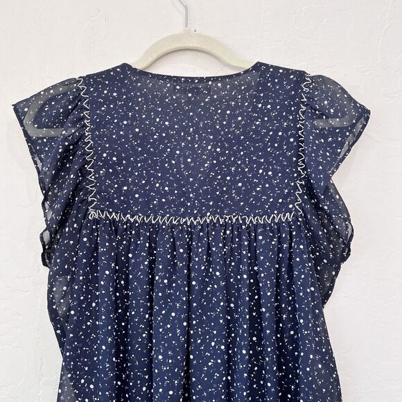 Maette Blue Charlotte Embroidered Short Sleeve Blouse Top Size Small - Picture 8 of 10